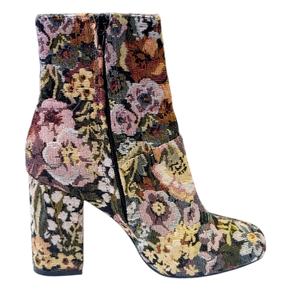 Urban Outfitters Floral Brocade Zip Up High Heel Ankle Booties Women's Size 7 - Picture 2 of 10